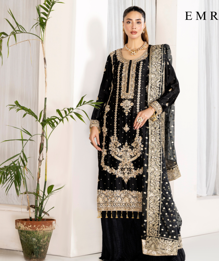 Emran Kashif | 3 Piece Unstitched Embroidered Satin Silk | Emrald