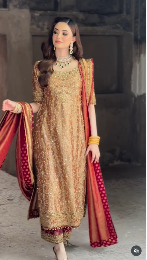 Haris Shakeel | Unstitched Gold Lam Anghraka | Gold Couture