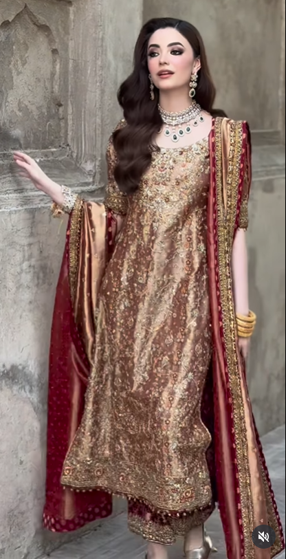 Haris Shakeel | Unstitched Gold Lam Anghraka | Gold Couture