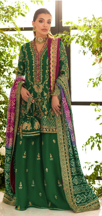 Minha Hassan | 3 Piece Unstitched Embroidered Tussle Silk Lehenga | MHC-1129