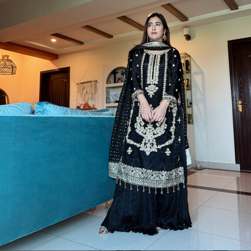 Emran Kashif | 3 Piece Unstitched Embroidered Satin Silk | Emrald