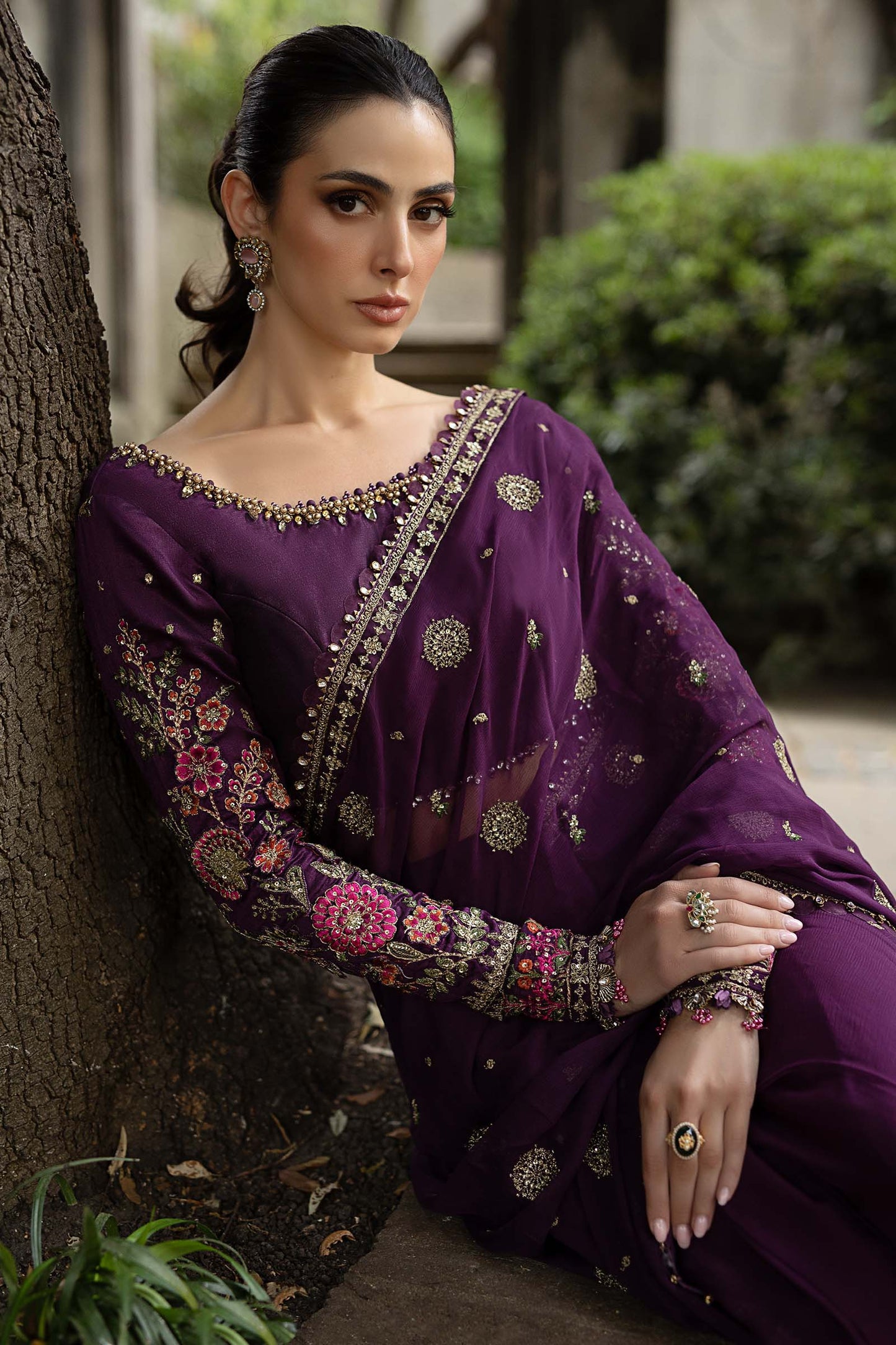 Maria B. | Unstitched Embroidered Chiffon Saree | WF-09-01-Purple