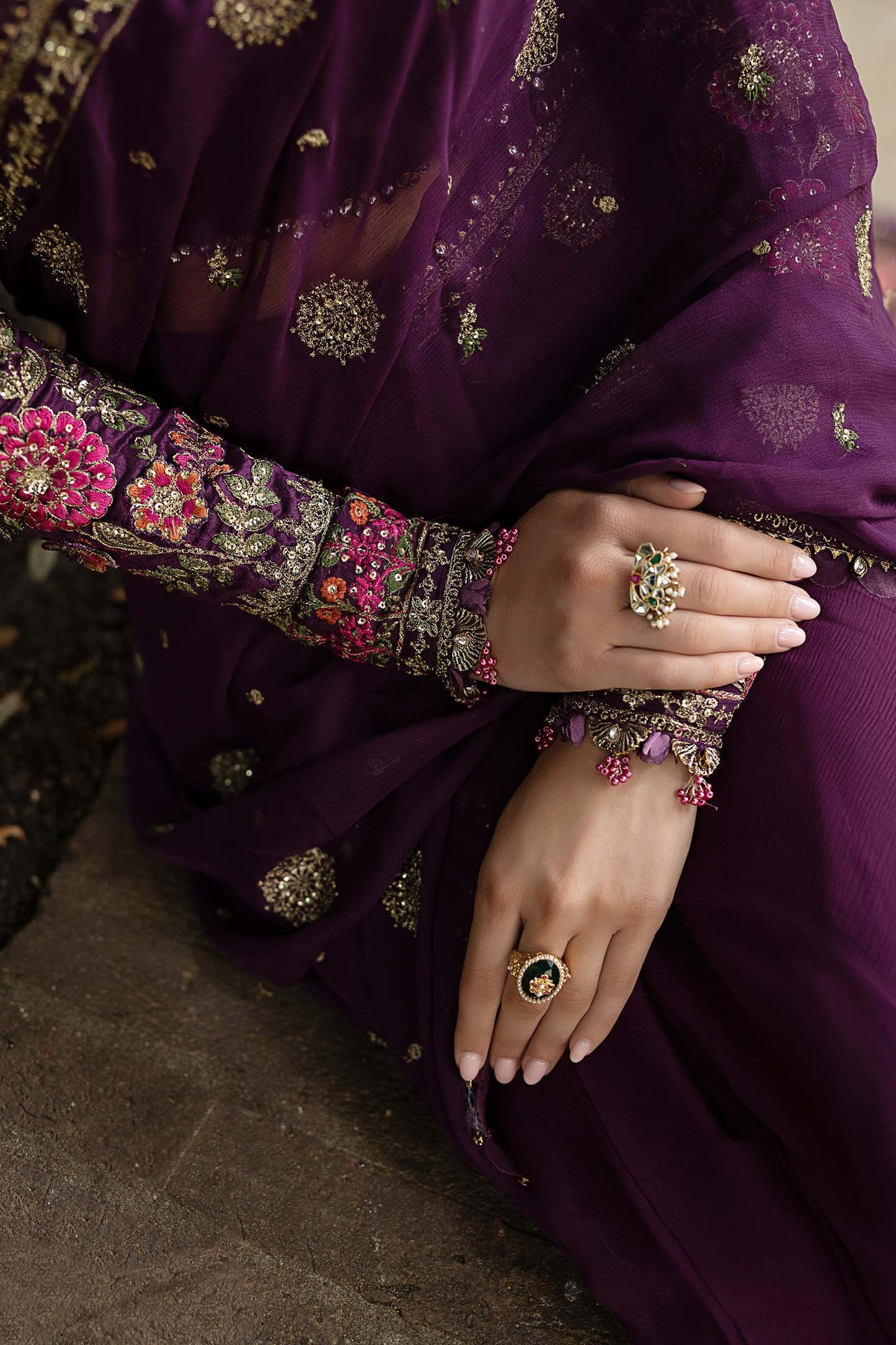 Maria B. | Unstitched Embroidered Chiffon Saree | WF-09-01-Purple