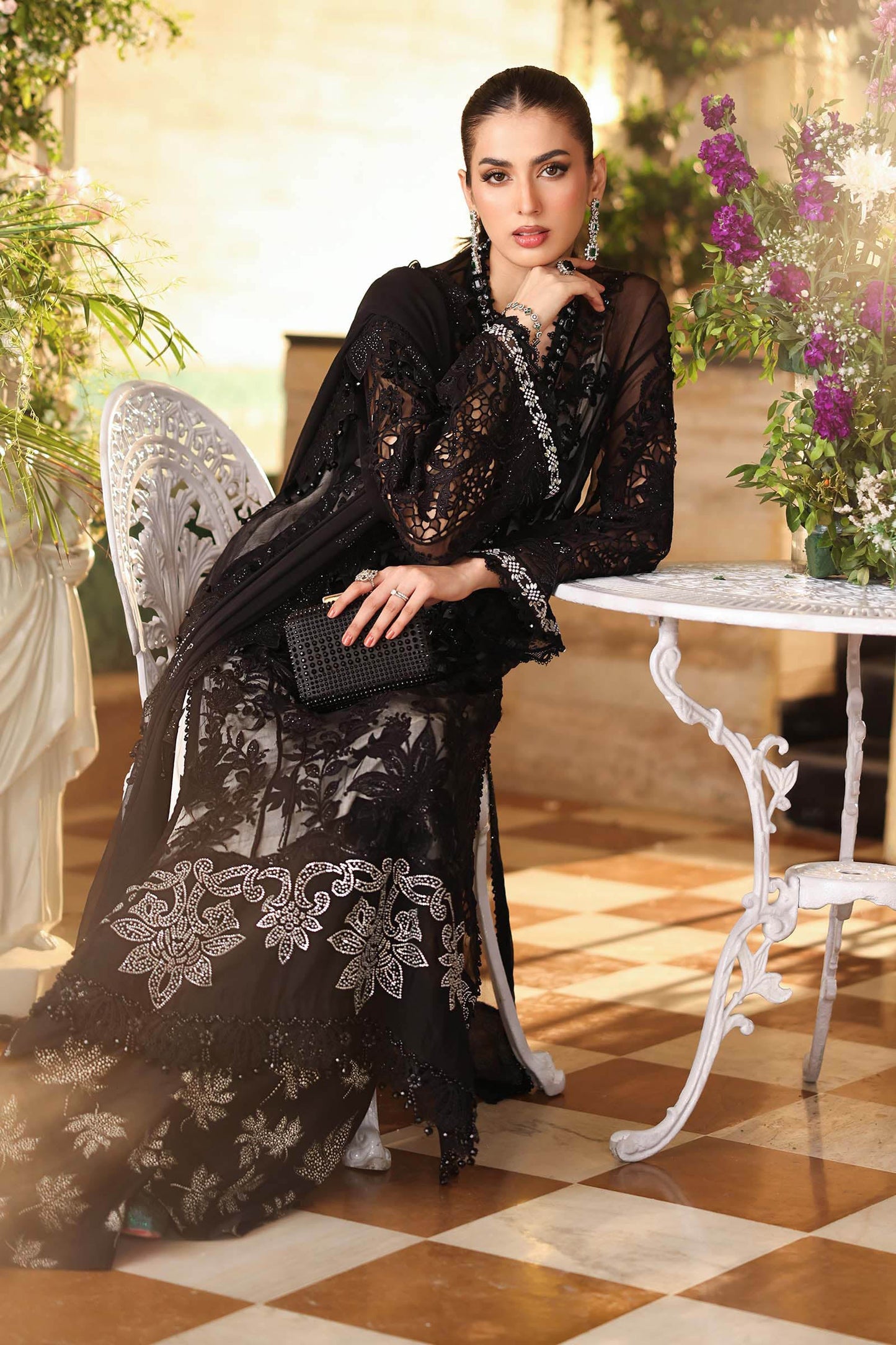 Maria B. | 3 Piece Unstitched Embroidered Chiffon Suite | MPC-26-101-Black