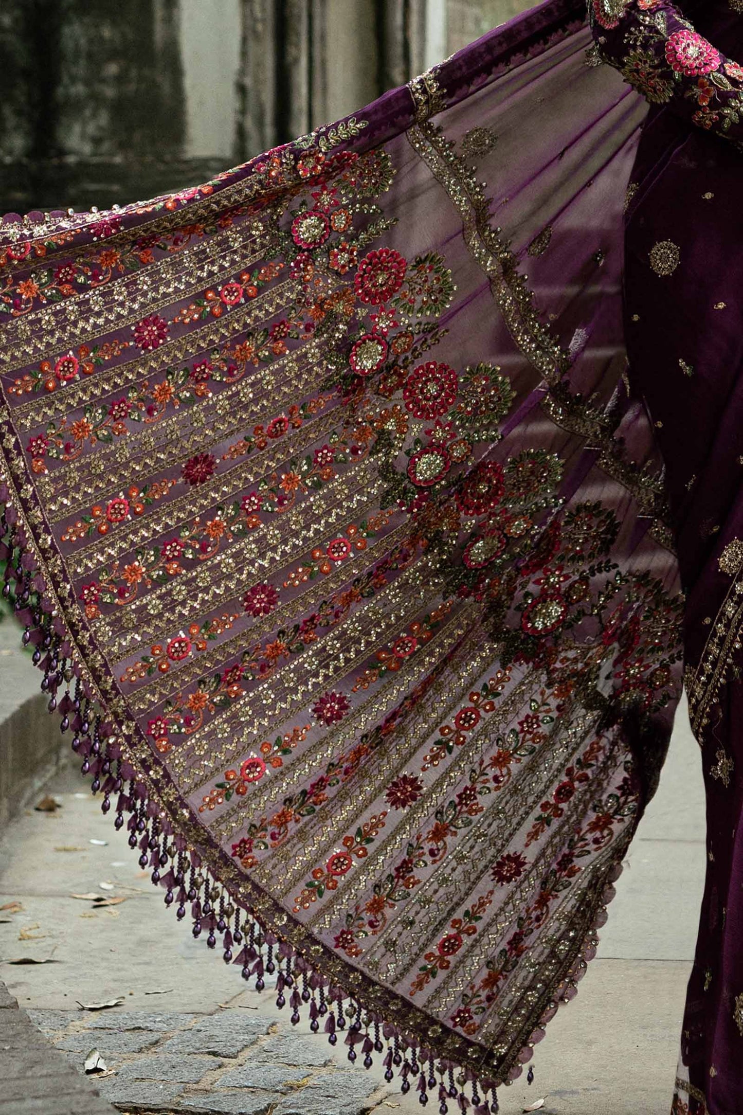 Maria B. | Unstitched Embroidered Chiffon Saree | WF-09-01-Purple