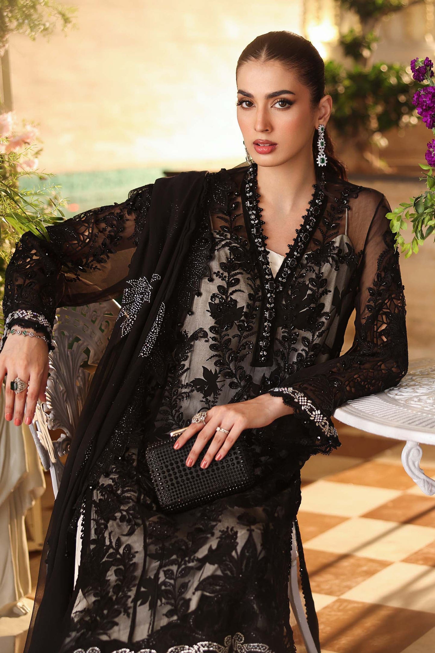 Maria B. | 3 Piece Unstitched Embroidered Chiffon Suite | MPC-26-101-Black