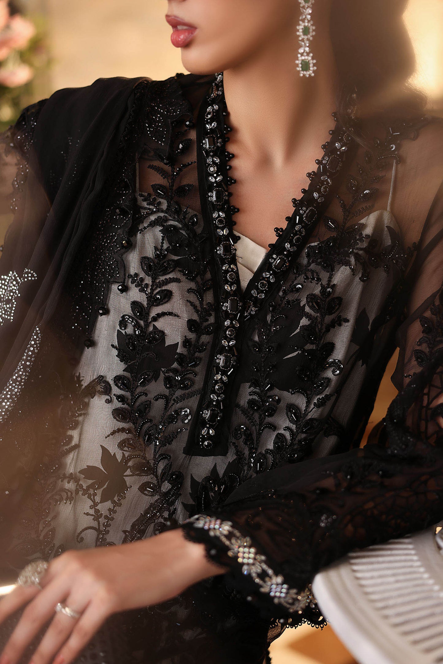 Maria B. | 3 Piece Unstitched Embroidered Chiffon Suite | MPC-26-101-Black