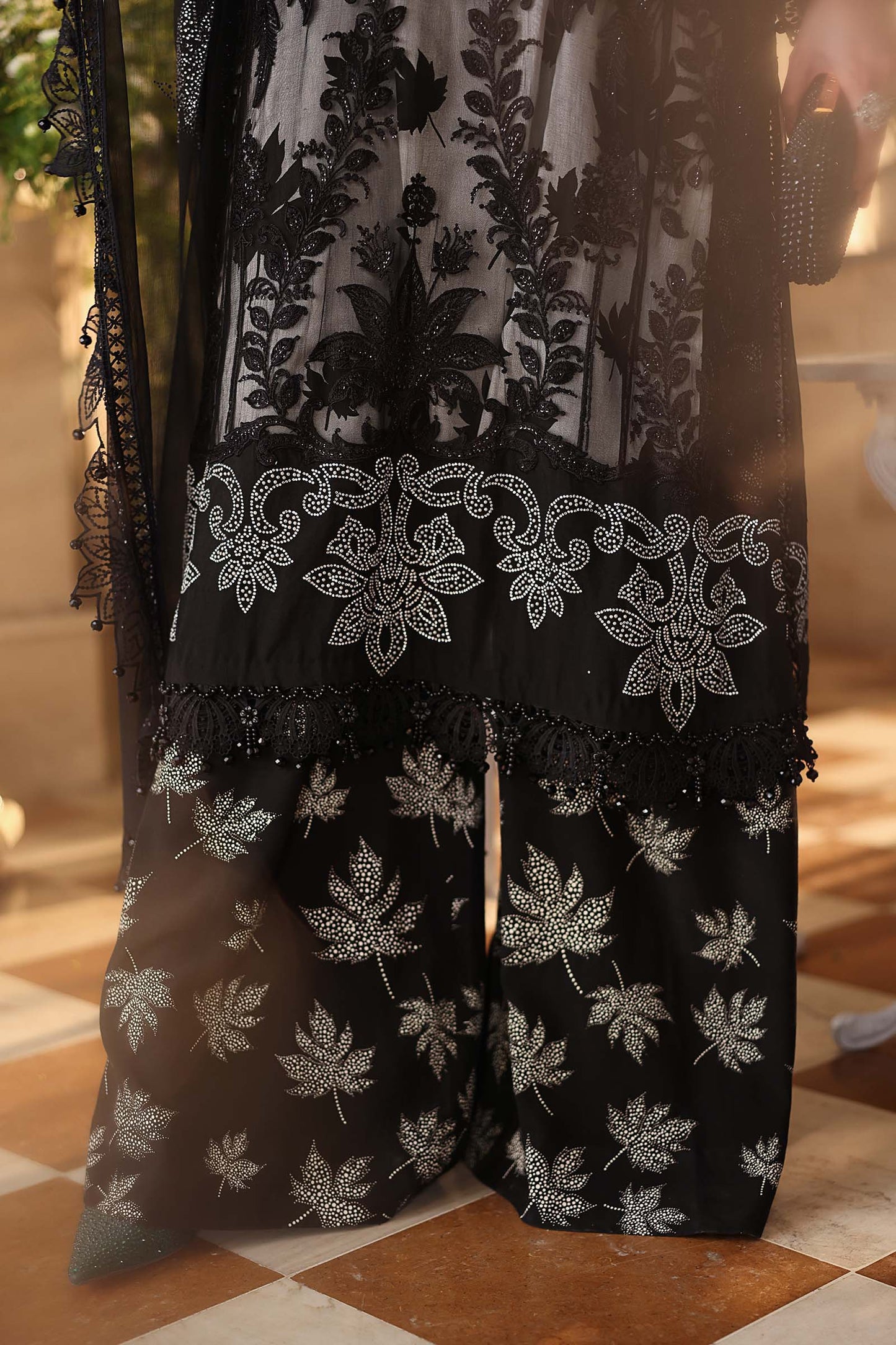 Maria B. | 3 Piece Unstitched Embroidered Chiffon Suite | MPC-26-101-Black