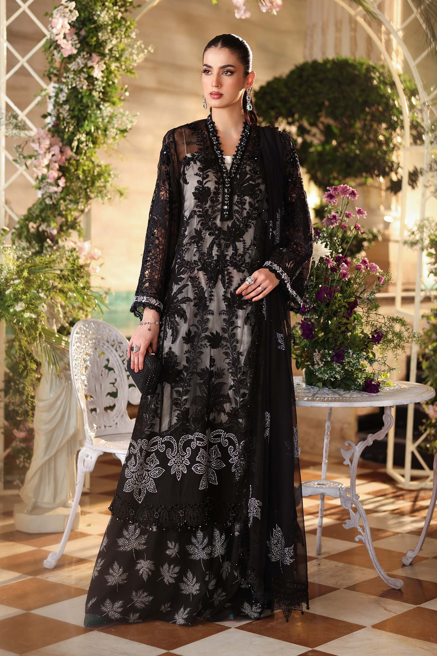 Maria B. | 3 Piece Unstitched Embroidered Chiffon Suite | MPC-26-101-Black