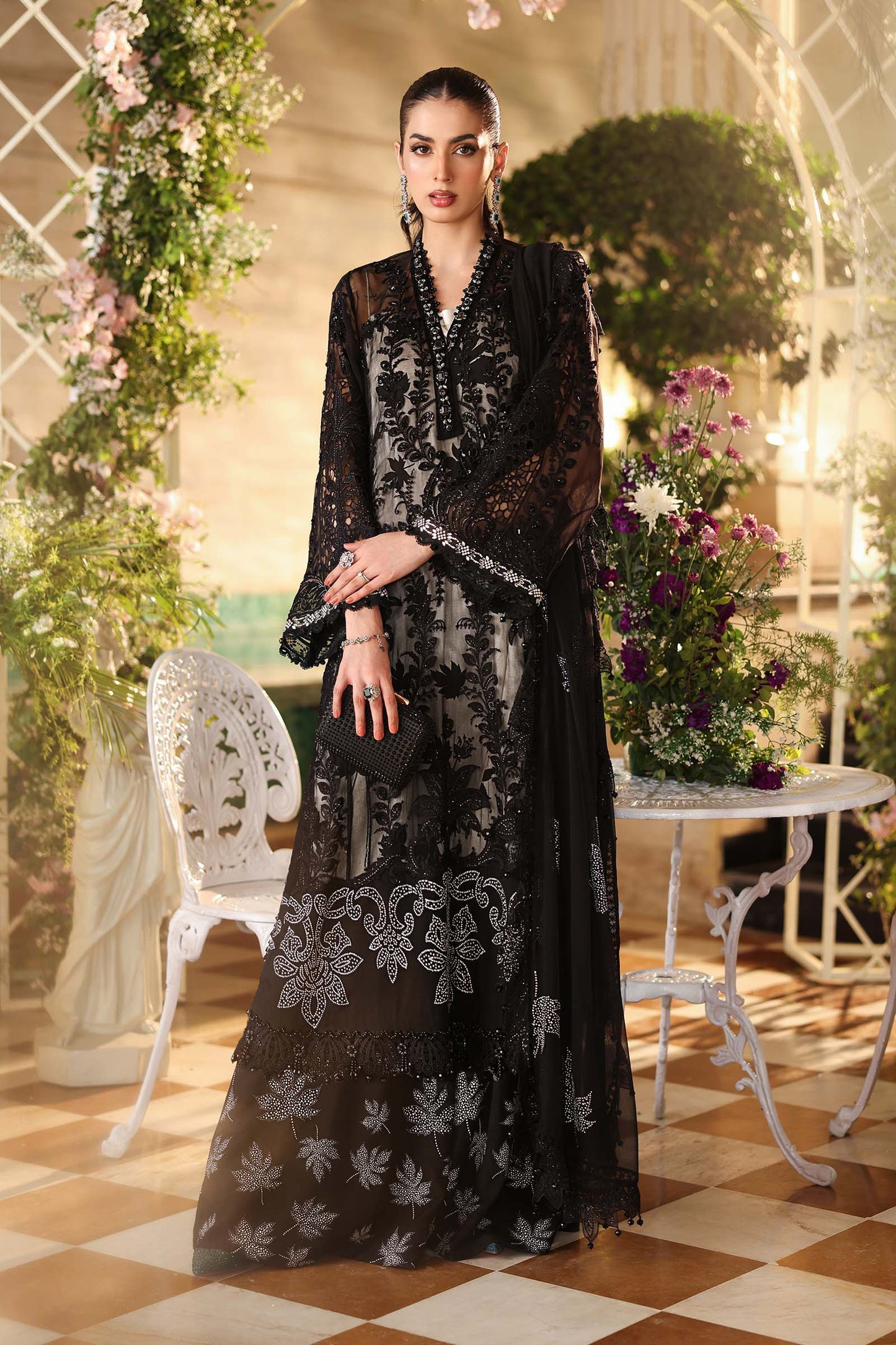 Maria B. | 3 Piece Unstitched Embroidered Chiffon Suite | MPC-26-101-Black