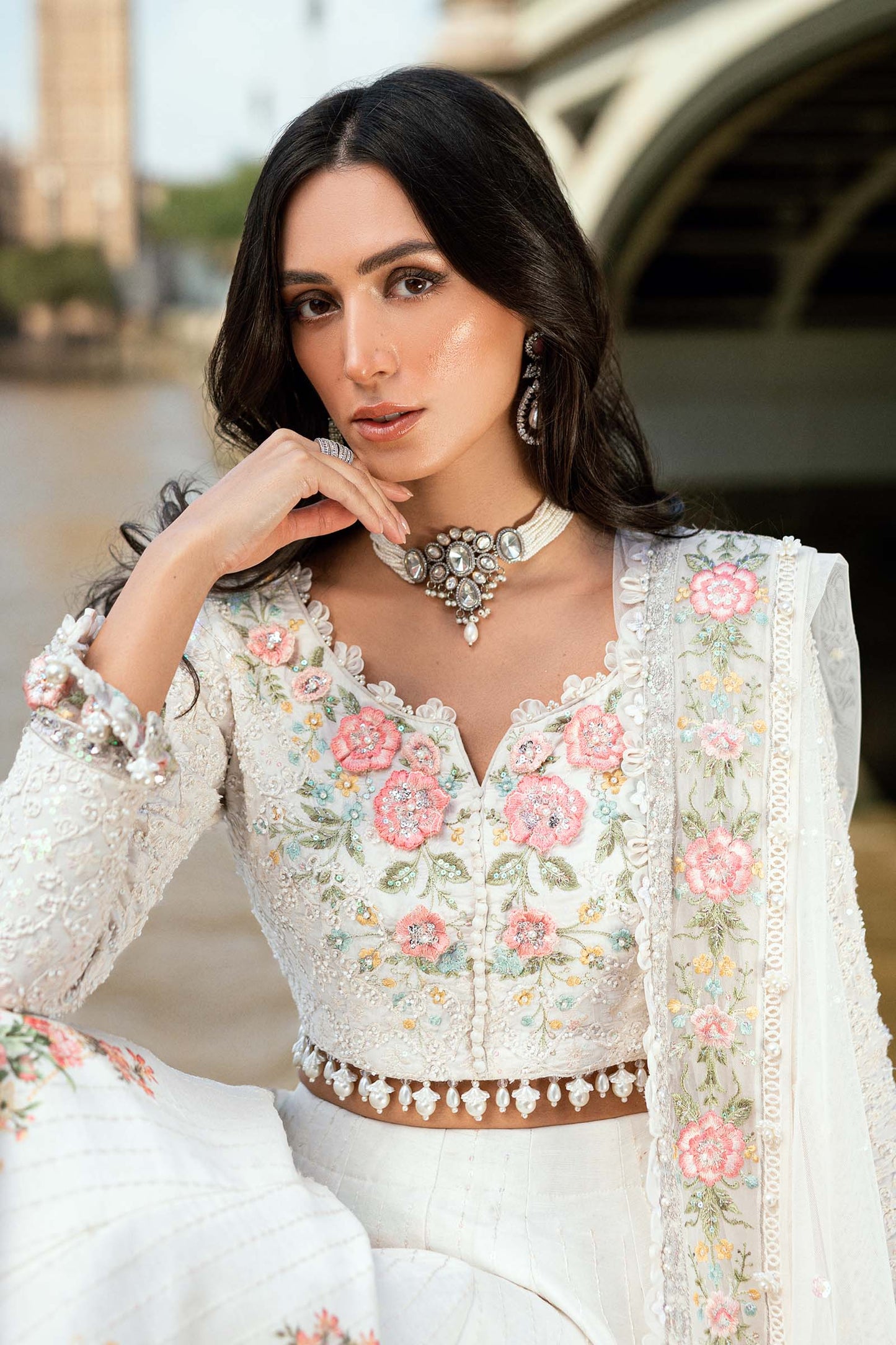 Maria B. | 3 Piece Unstitched Embroidered White Frock Raw Silk | WF-09-02-White