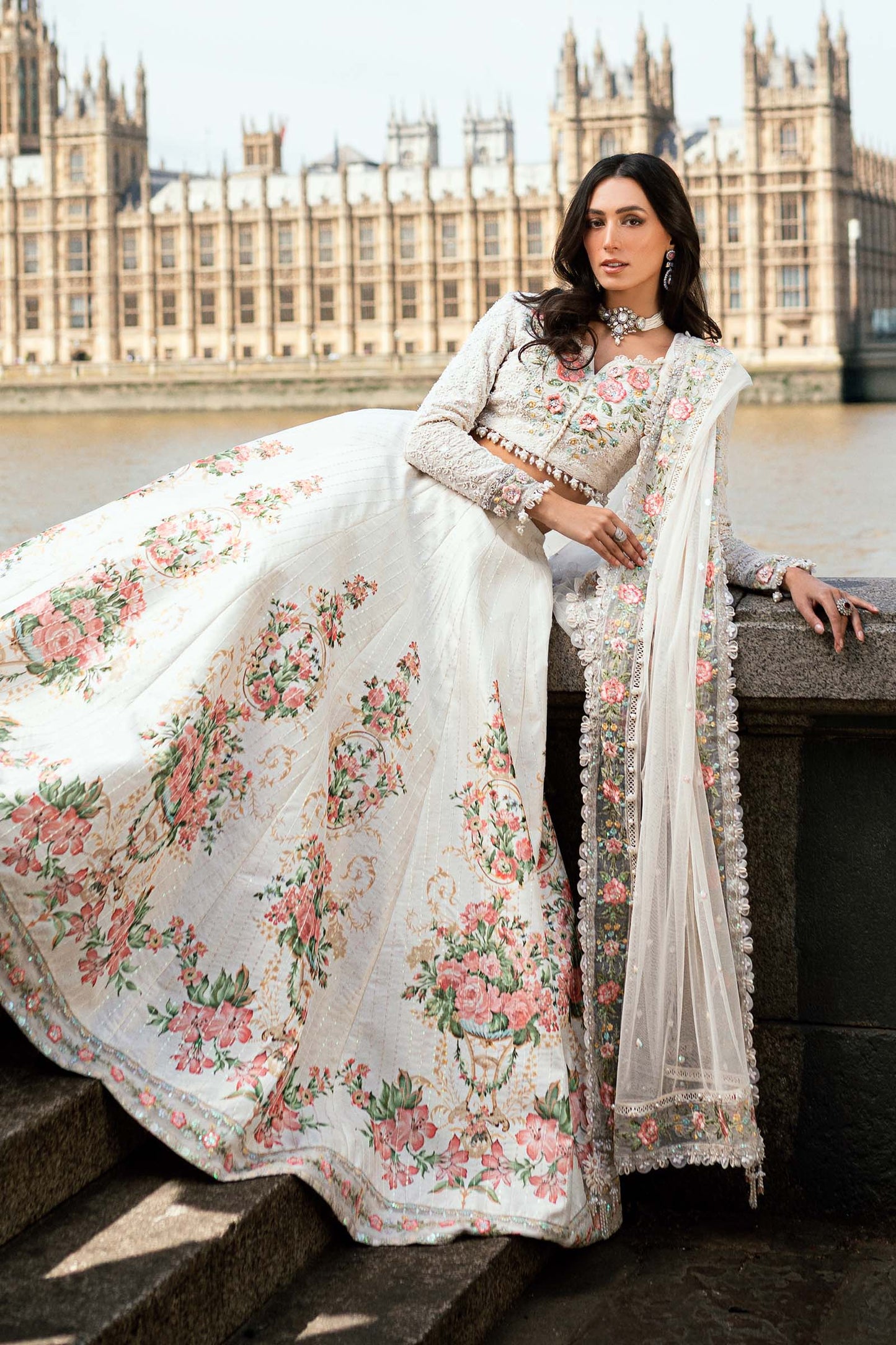 Maria B. | 3 Piece Unstitched Embroidered White Frock Raw Silk | WF-09-02-White