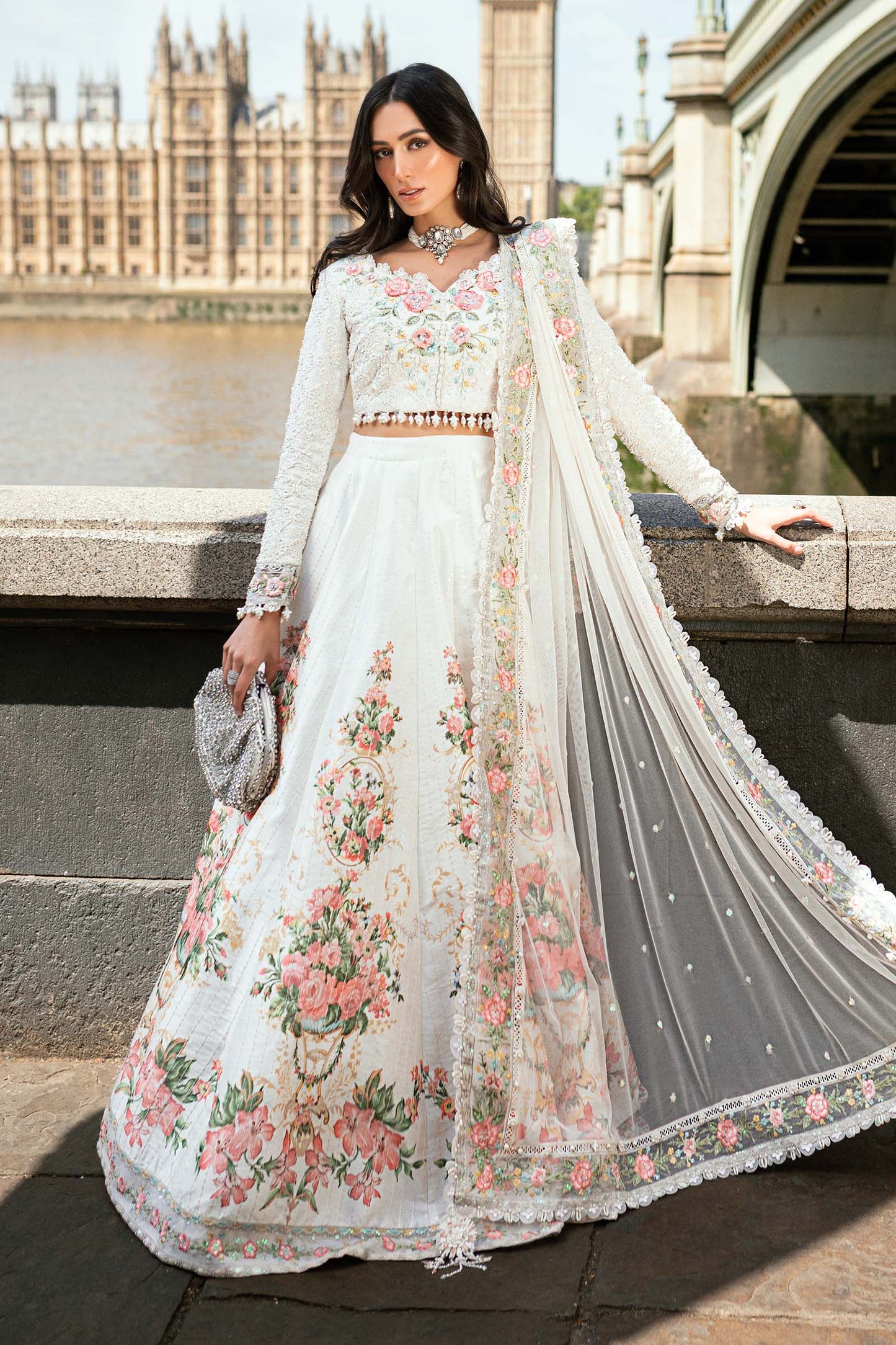 Maria B. | 3 Piece Unstitched Embroidered White Frock Raw Silk | WF-09-02-White