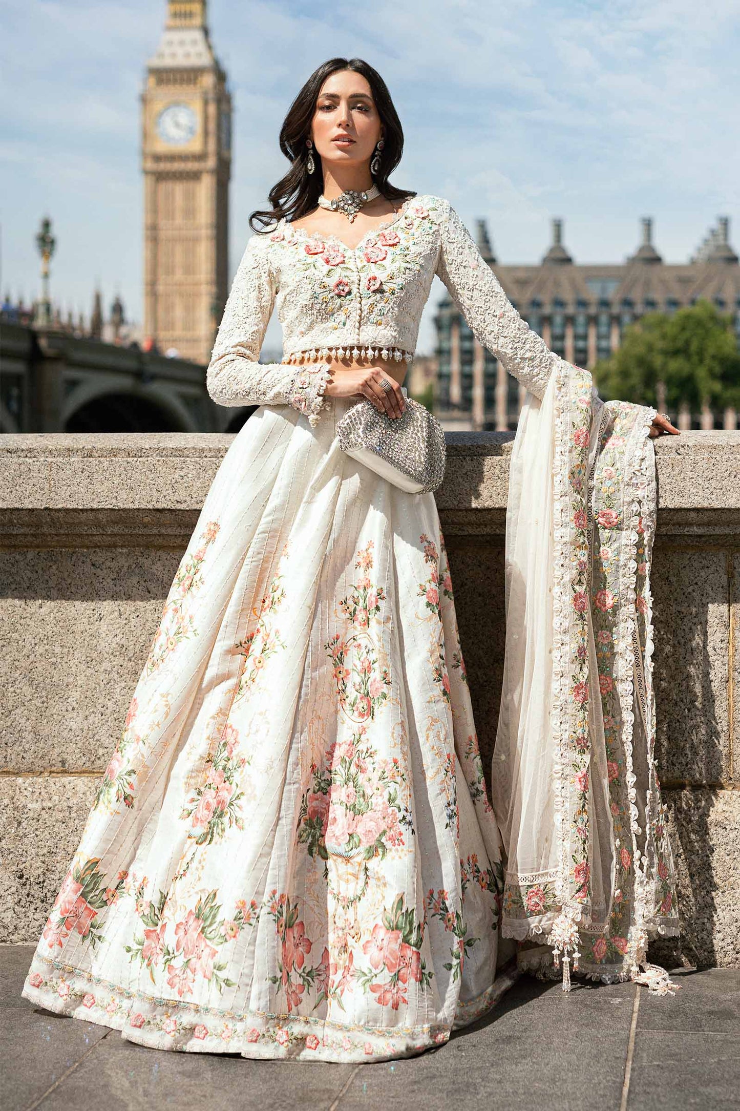 Maria B. | 3 Piece Unstitched Embroidered White Frock Raw Silk | WF-09-02-White