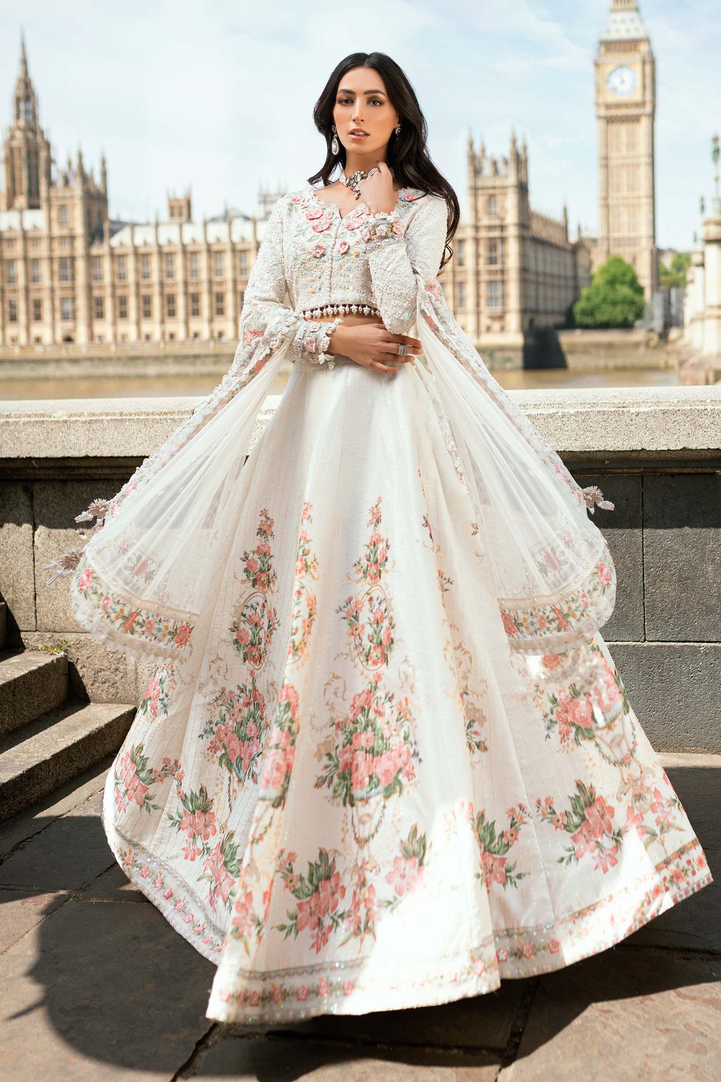 Maria B. | 3 Piece Unstitched Embroidered White Frock Raw Silk | WF-09-02-White