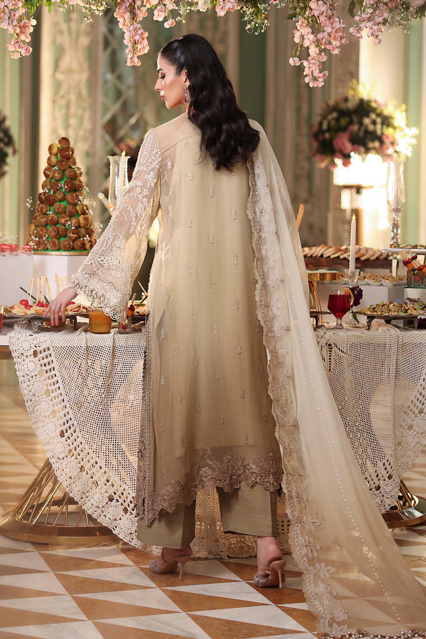 Maria B. | 3 Piece Unstitched Embroidered Chiffon Suit | MPC-26-103-Olive Gold