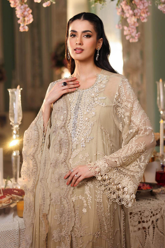 Maria B. | 3 Piece Unstitched Embroidered Chiffon Suit | MPC-26-103-Olive Gold