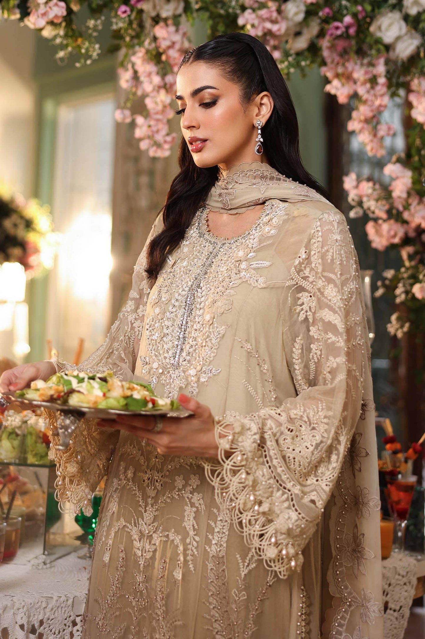 Maria B. | 3 Piece Unstitched Embroidered Chiffon Suit | MPC-26-103-Olive Gold