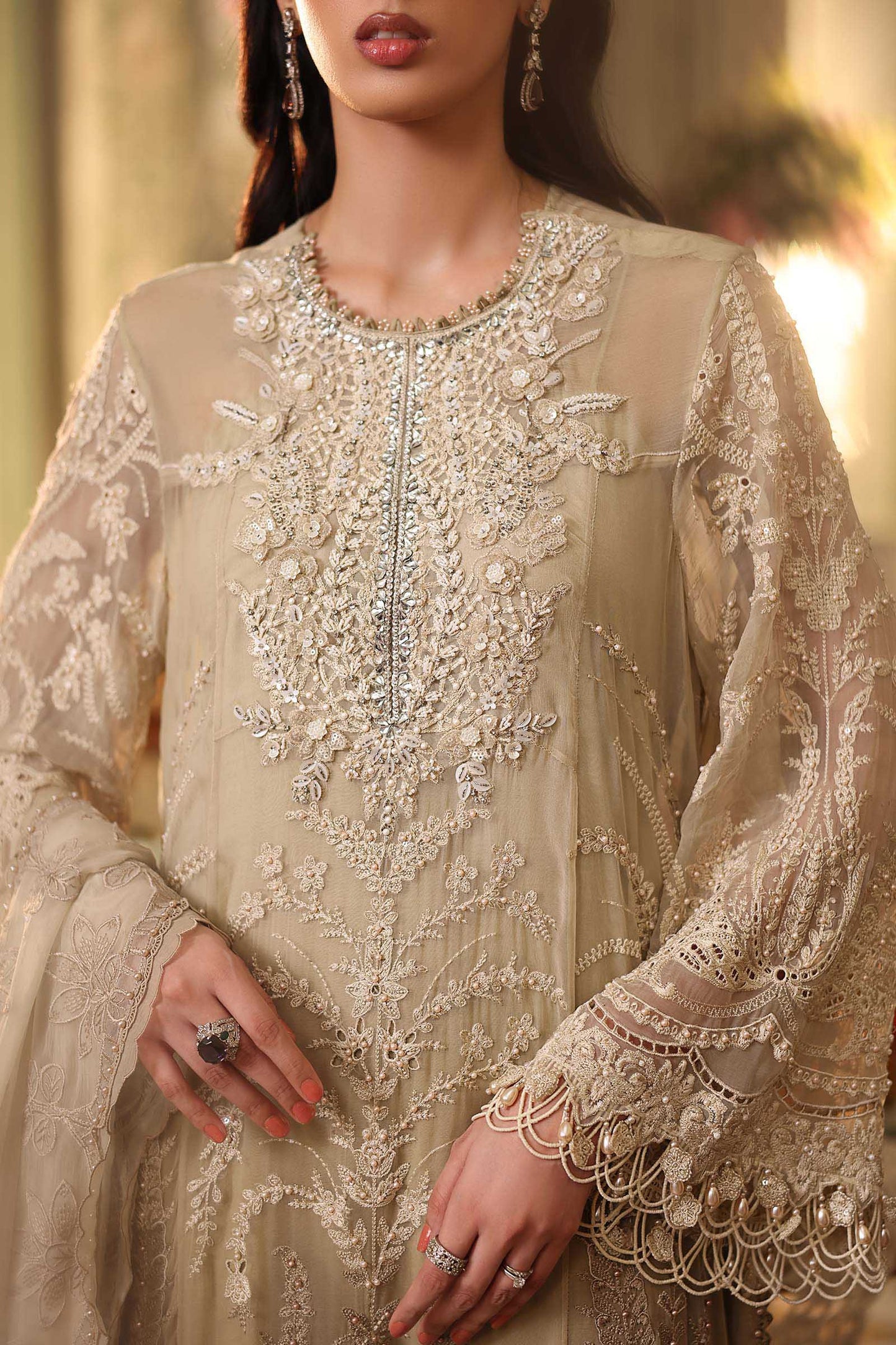 Maria B. | 3 Piece Unstitched Embroidered Chiffon Suit | MPC-26-103-Olive Gold