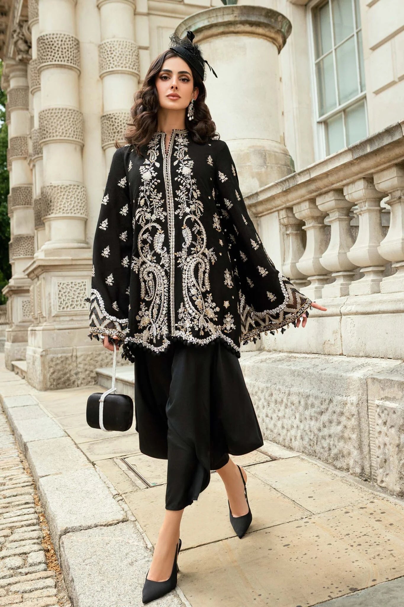 Maria B | 3 Piece Unstitched Embroidered Raw Silk | WF-09-03-Black