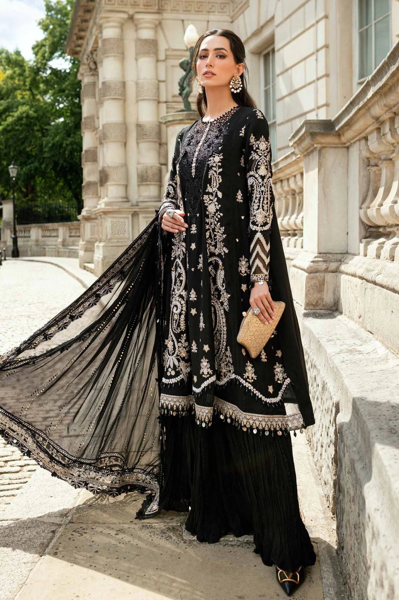 Maria B | 3 Piece Unstitched Embroidered Raw Silk | WF-09-03-Black