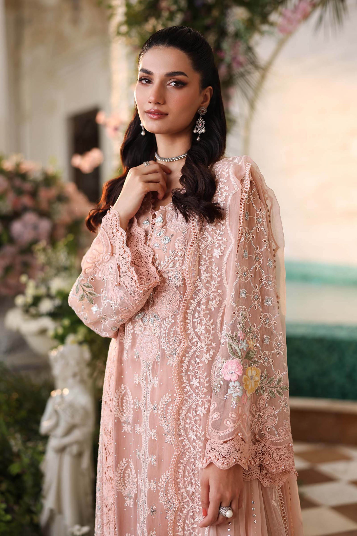 Maria B. | 3 Piece Unstitched Embroidered Chiffon | MPC-26-104-Peach Pink