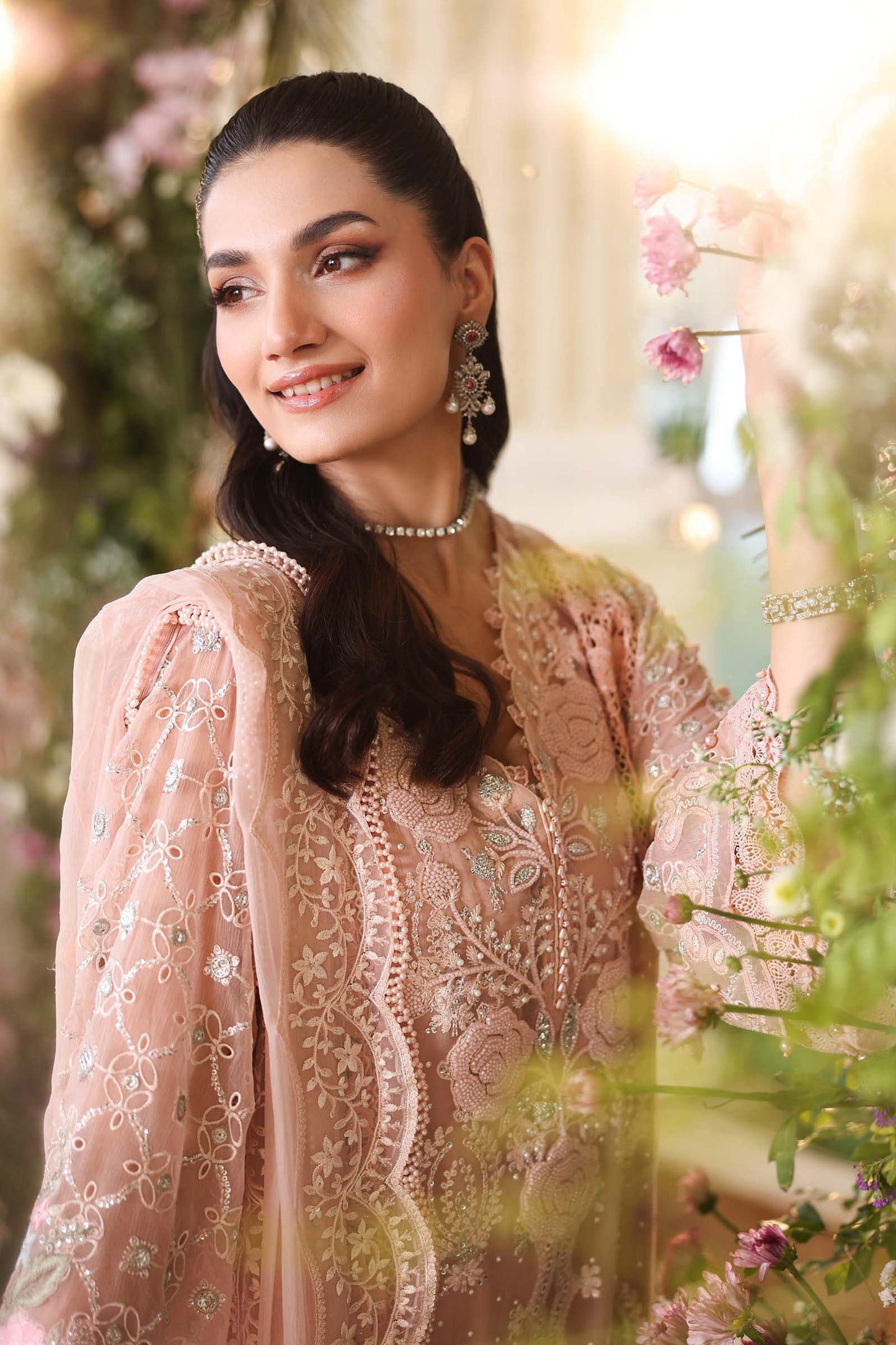 Maria B. | 3 Piece Unstitched Embroidered Chiffon | MPC-26-104-Peach Pink