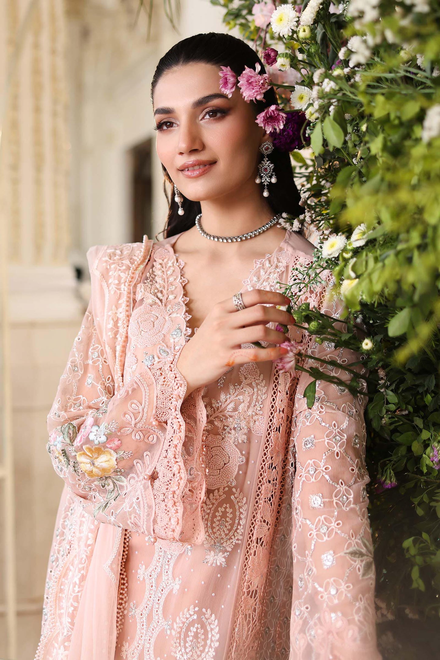 Maria B. | 3 Piece Unstitched Embroidered Chiffon | MPC-26-104-Peach Pink