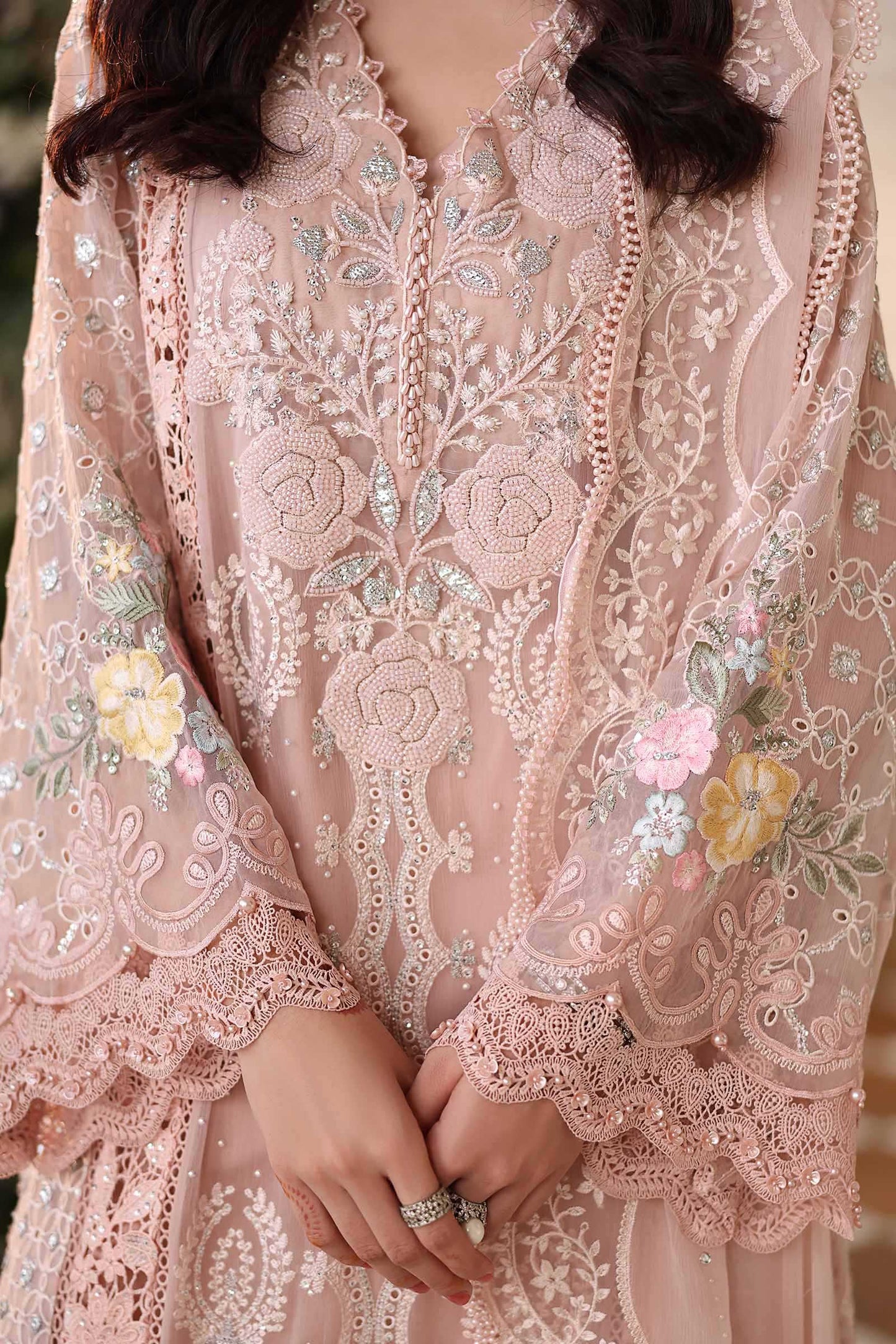 Maria B. | 3 Piece Unstitched Embroidered Chiffon | MPC-26-104-Peach Pink