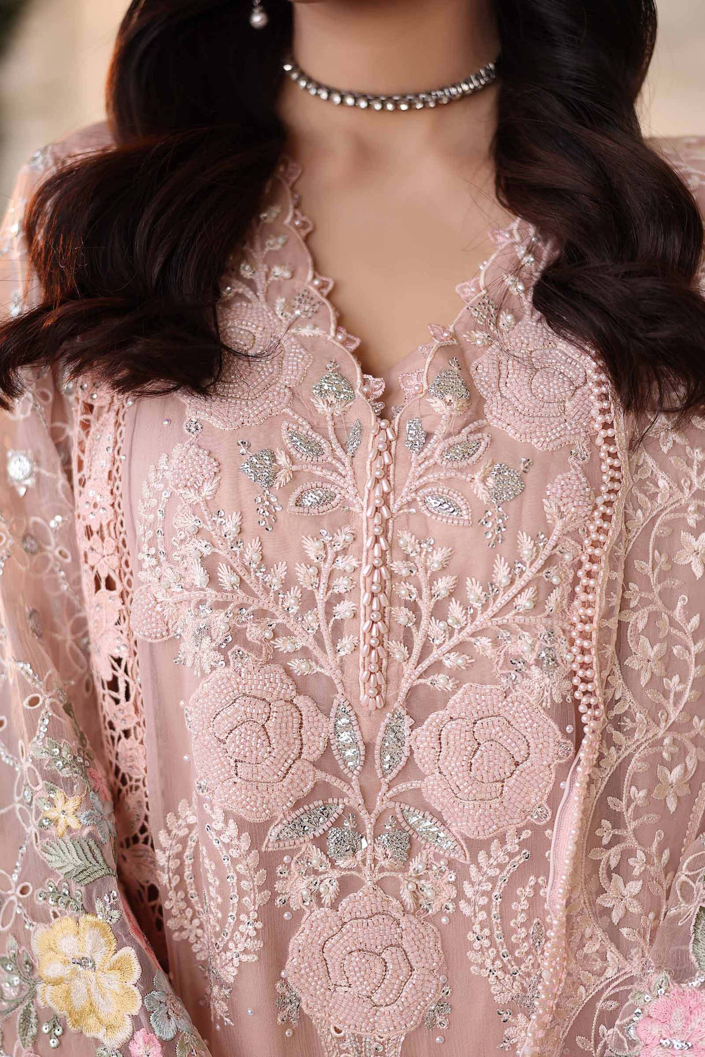 Maria B. | 3 Piece Unstitched Embroidered Chiffon | MPC-26-104-Peach Pink