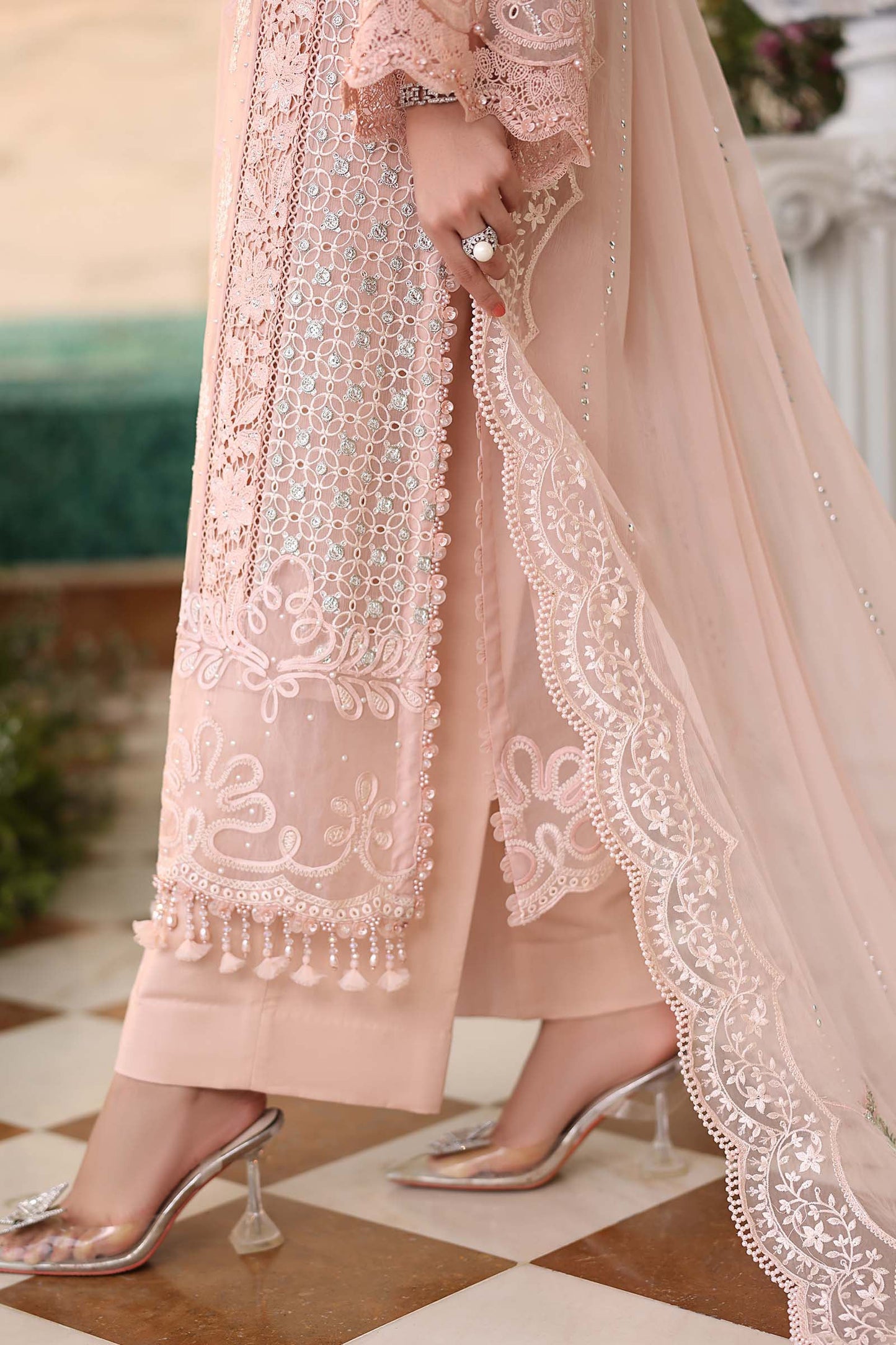 Maria B. | 3 Piece Unstitched Embroidered Chiffon | MPC-26-104-Peach Pink