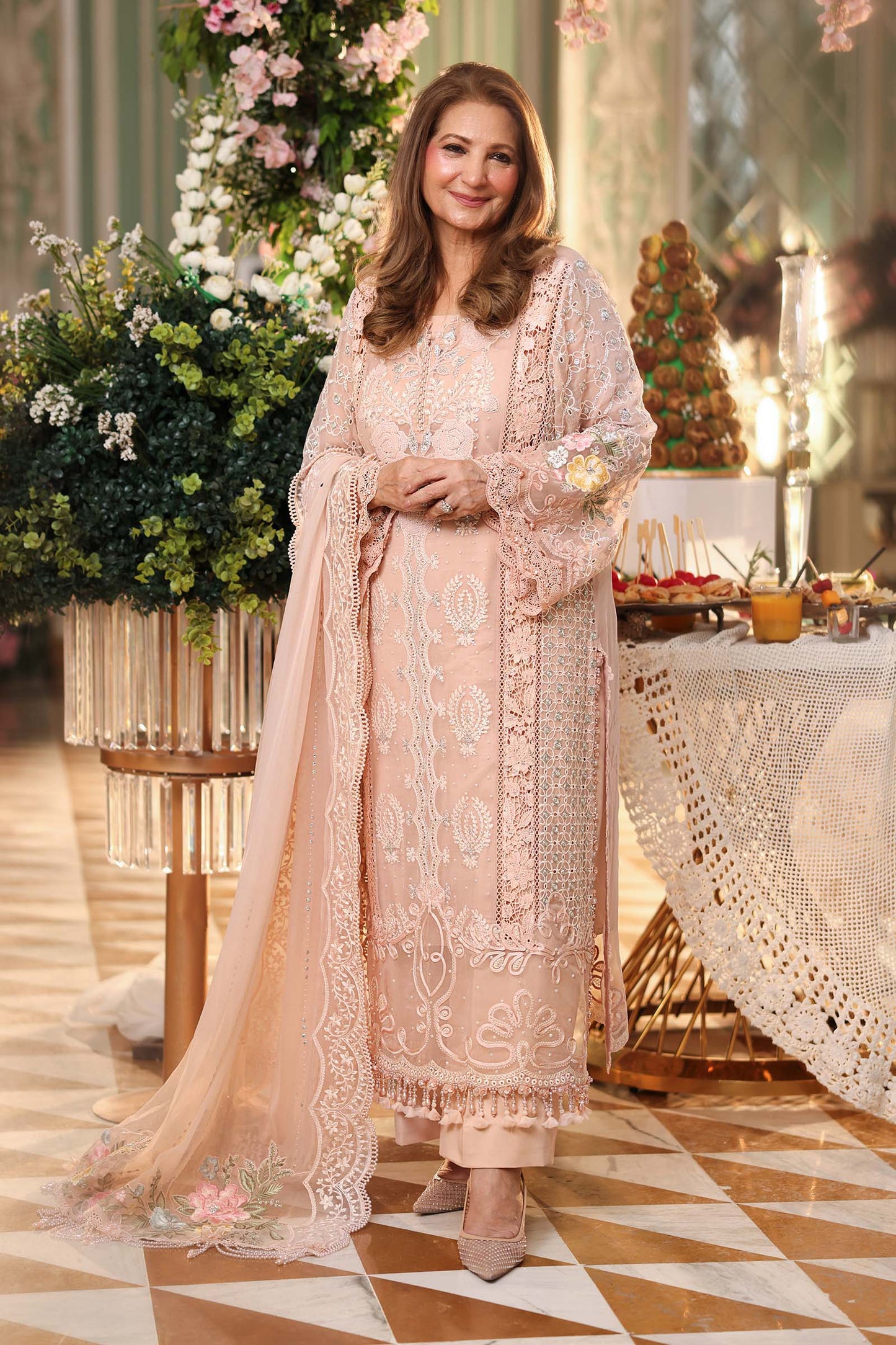 Maria B. | 3 Piece Unstitched Embroidered Chiffon | MPC-26-104-Peach Pink