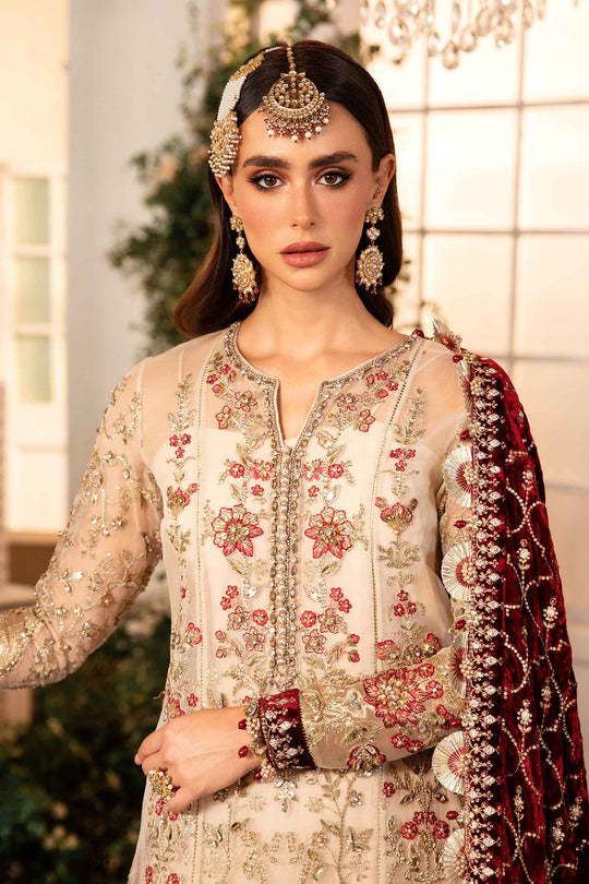 Maria B. | 3 Piece Unstitched Embroidered Organza Suit | BD-2905 - Ivory and Maroon