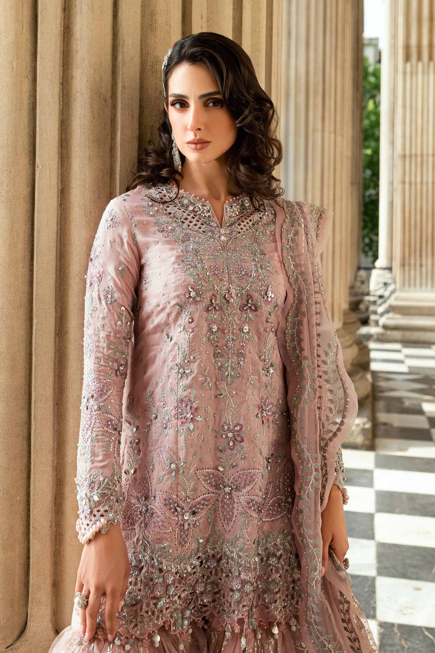 Maria B. | 3 Piece Unstitched Embroidered Raw Silk Suit | WF-09-05-Nude Pink