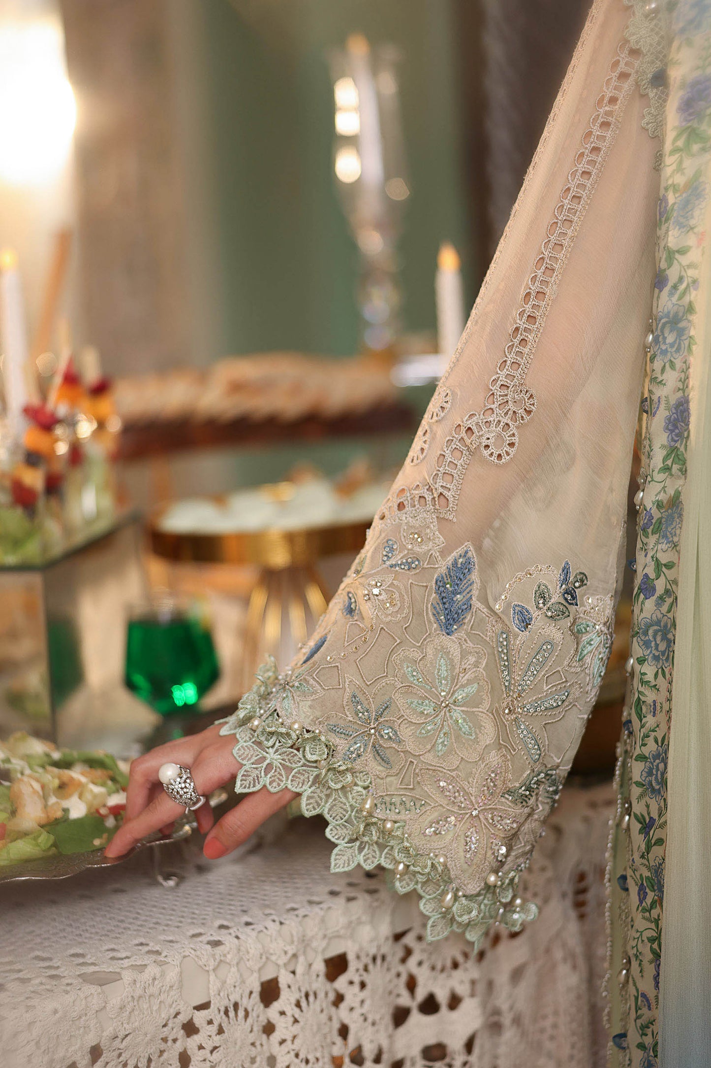 Maria B. | 3 Piece Unstitched Embroidered Chiffon Suit | MPC-26-105-Pistachio Green