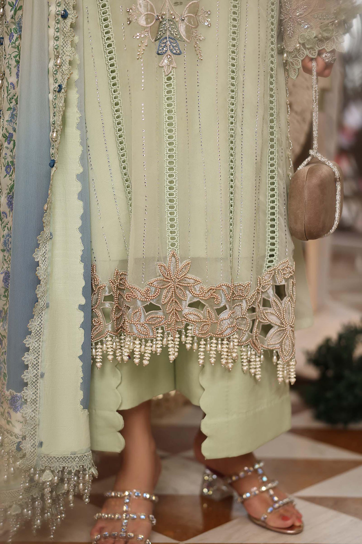 Maria B. | 3 Piece Unstitched Embroidered Chiffon Suit | MPC-26-105-Pistachio Green
