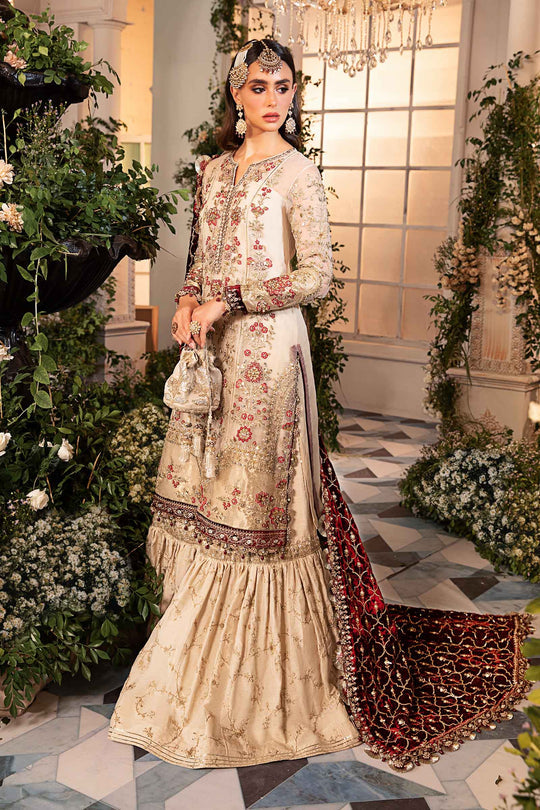 Maria B. | 3 Piece Unstitched Embroidered Organza Suit | BD-2905 - Ivory and Maroon
