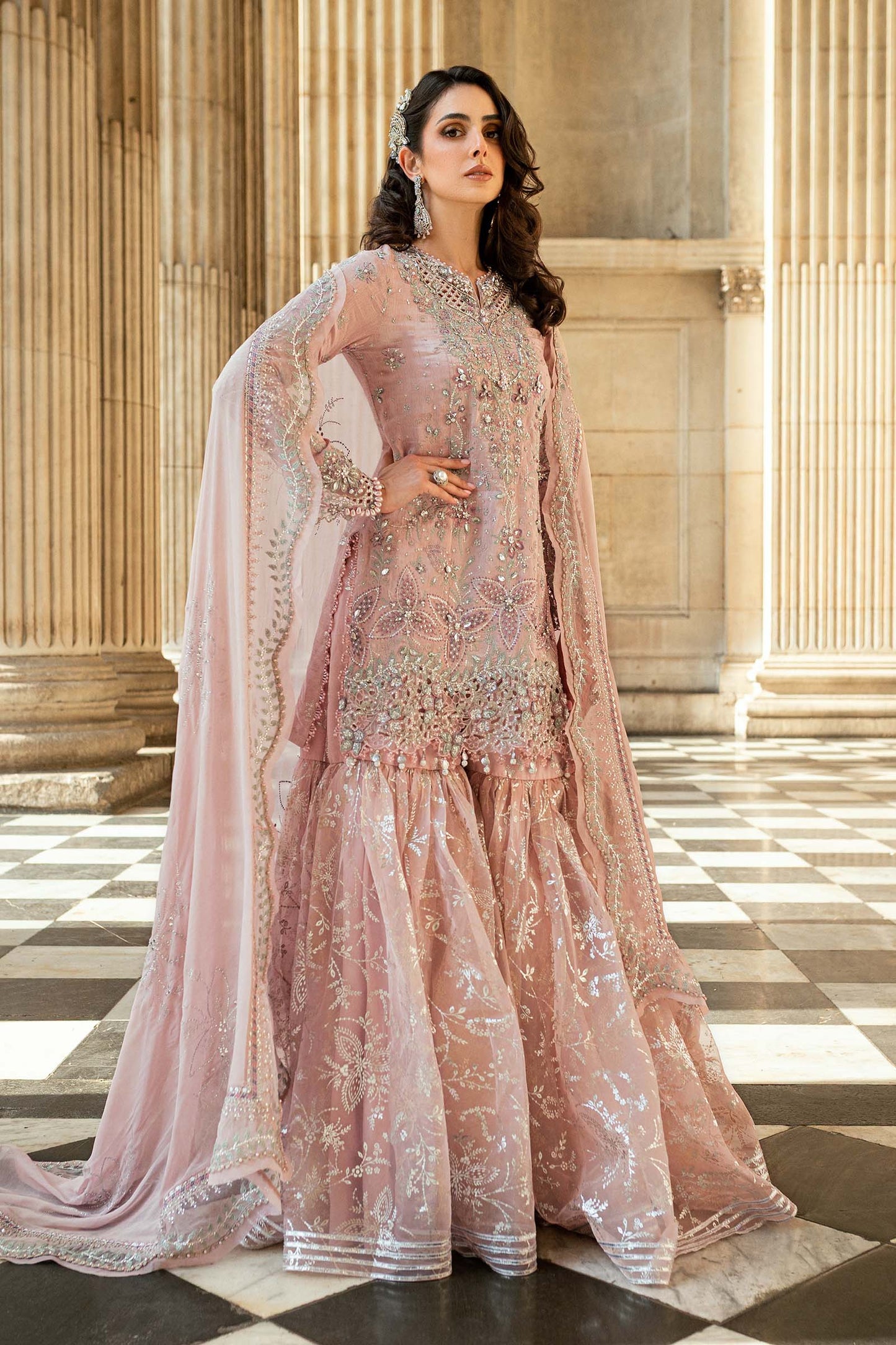 Maria B. | 3 Piece Unstitched Embroidered Raw Silk Suit | WF-09-05-Nude Pink