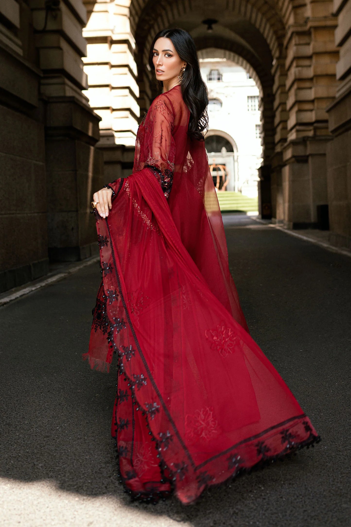 Maria B | 3 Piece Unstitched Embroidered Organza Suit | WF-09-06-Red