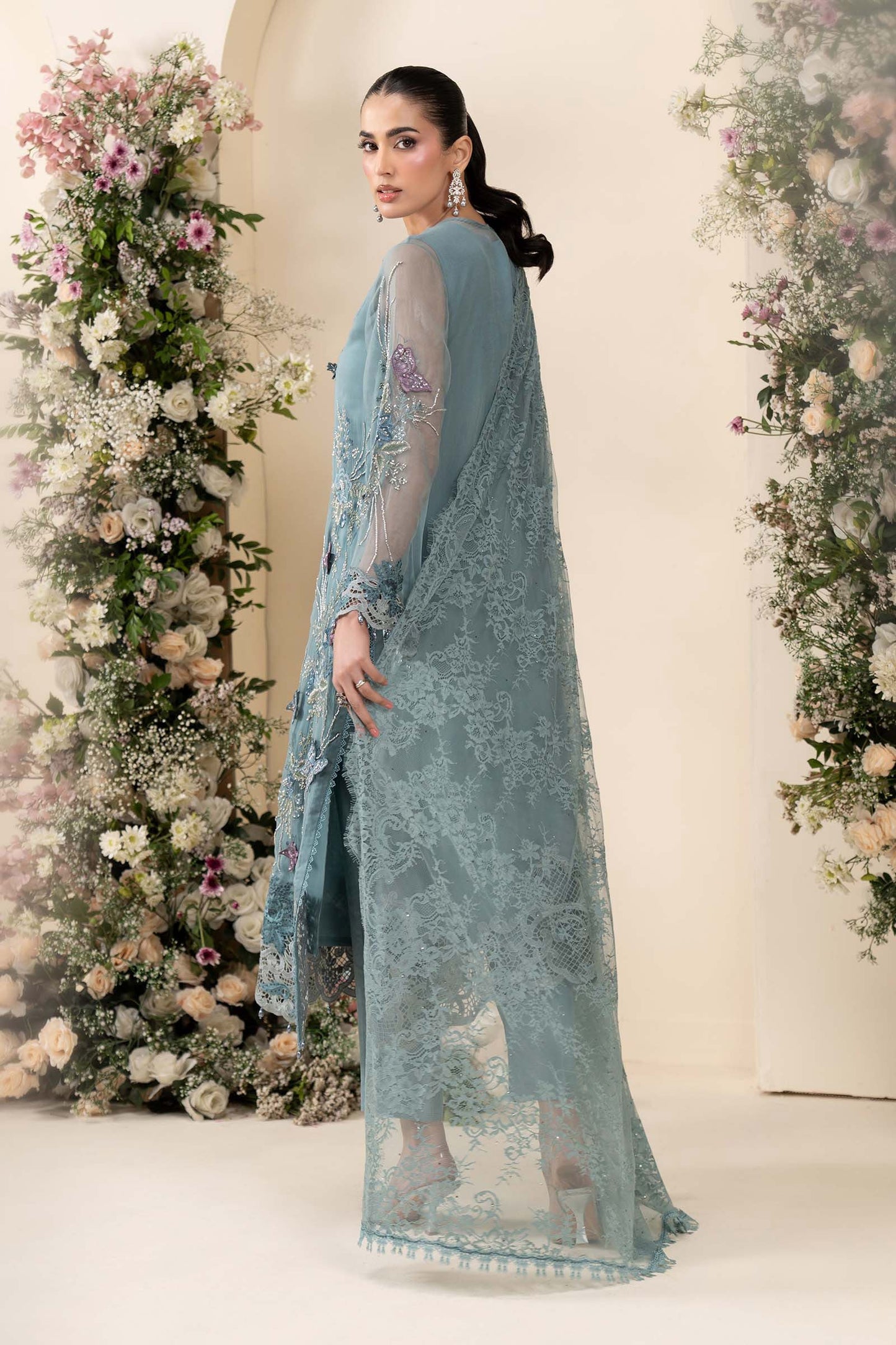 Maria B. | 3 Piece Embroidered Chiffon Suit | MCS-26-106-Slate Blue