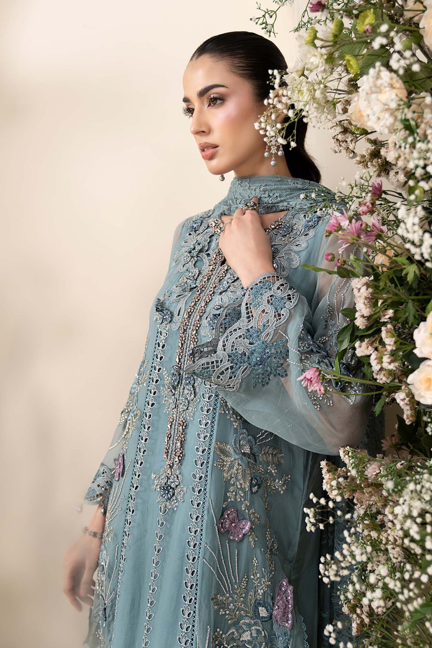 Maria B. | 3 Piece Embroidered Chiffon Suit | MCS-26-106-Slate Blue