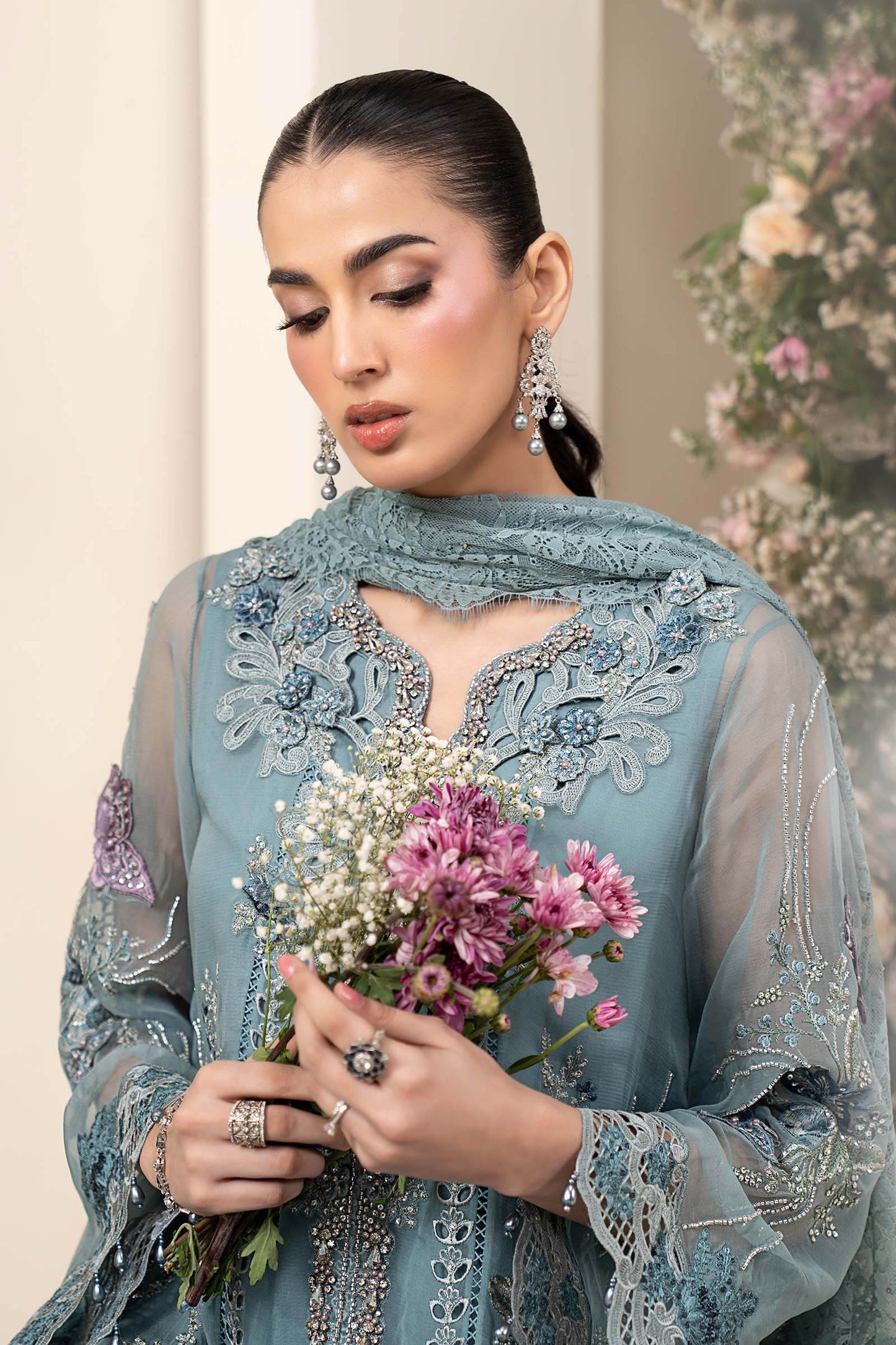 Maria B. | 3 Piece Embroidered Chiffon Suit | MCS-26-106-Slate Blue