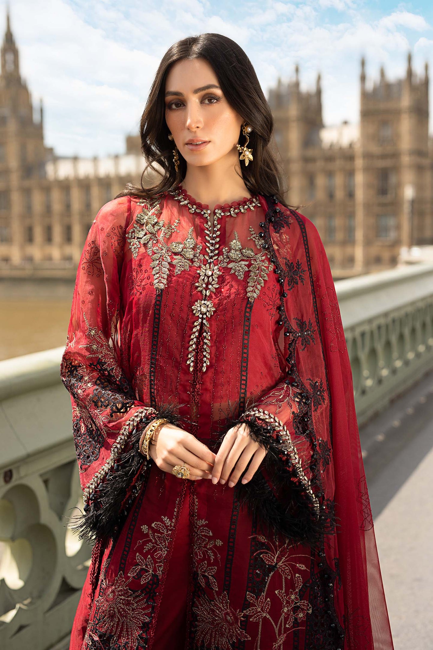 Maria B | 3 Piece Unstitched Embroidered Organza Suit | WF-09-06-Red