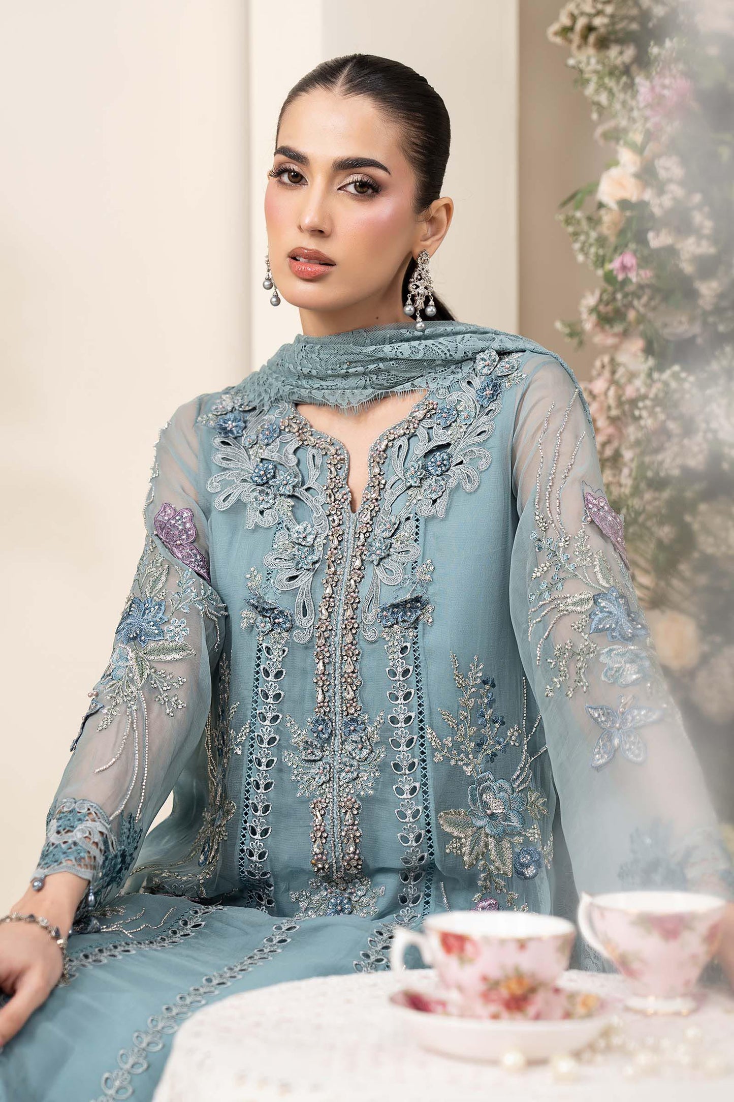 Maria B. | 3 Piece Embroidered Chiffon Suit | MCS-26-106-Slate Blue