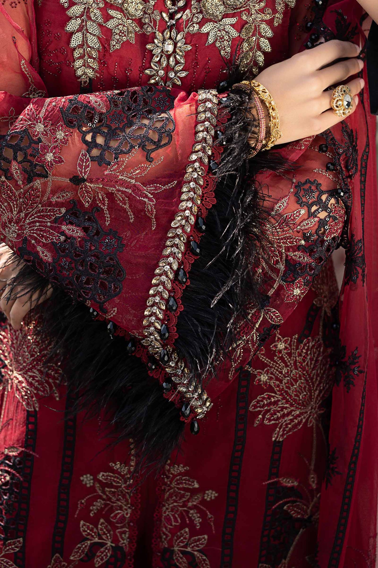 Maria B | 3 Piece Unstitched Embroidered Organza Suit | WF-09-06-Red