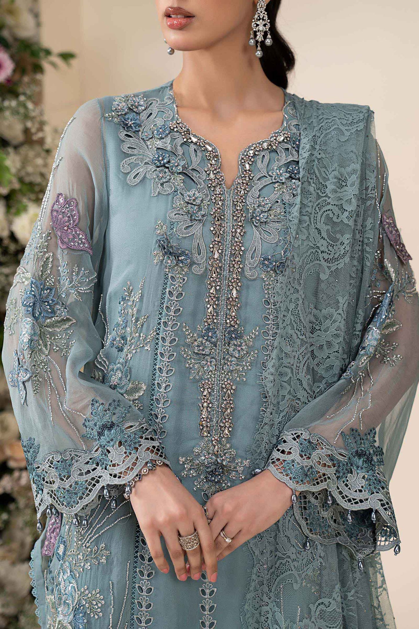 Maria B. | 3 Piece Embroidered Chiffon Suit | MCS-26-106-Slate Blue
