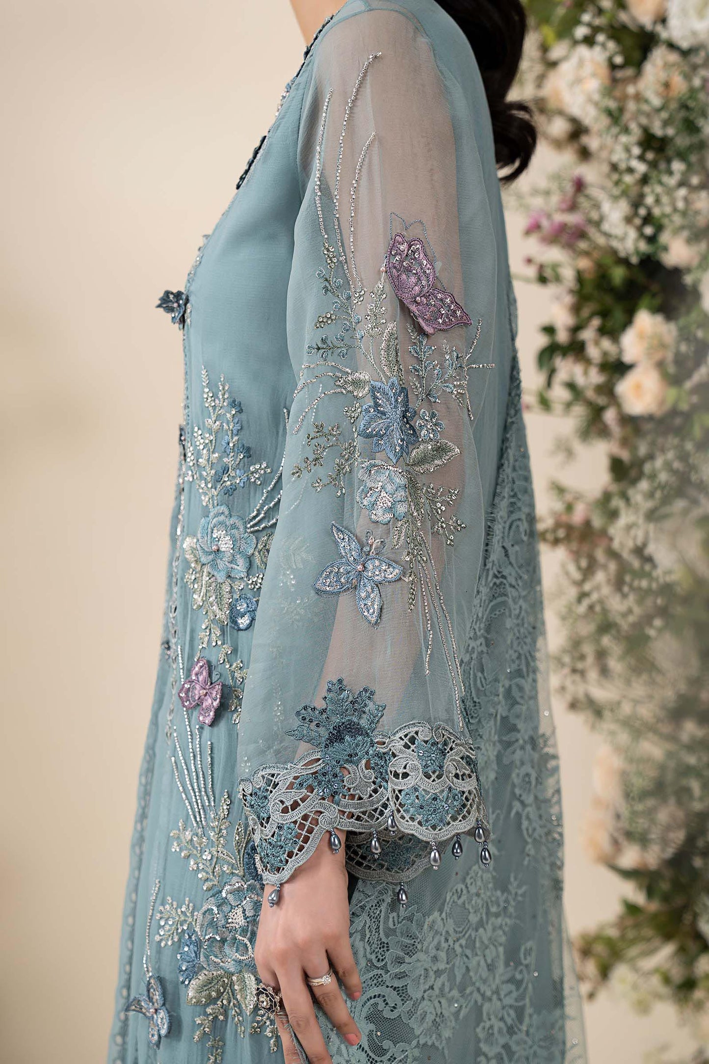Maria B. | 3 Piece Embroidered Chiffon Suit | MCS-26-106-Slate Blue