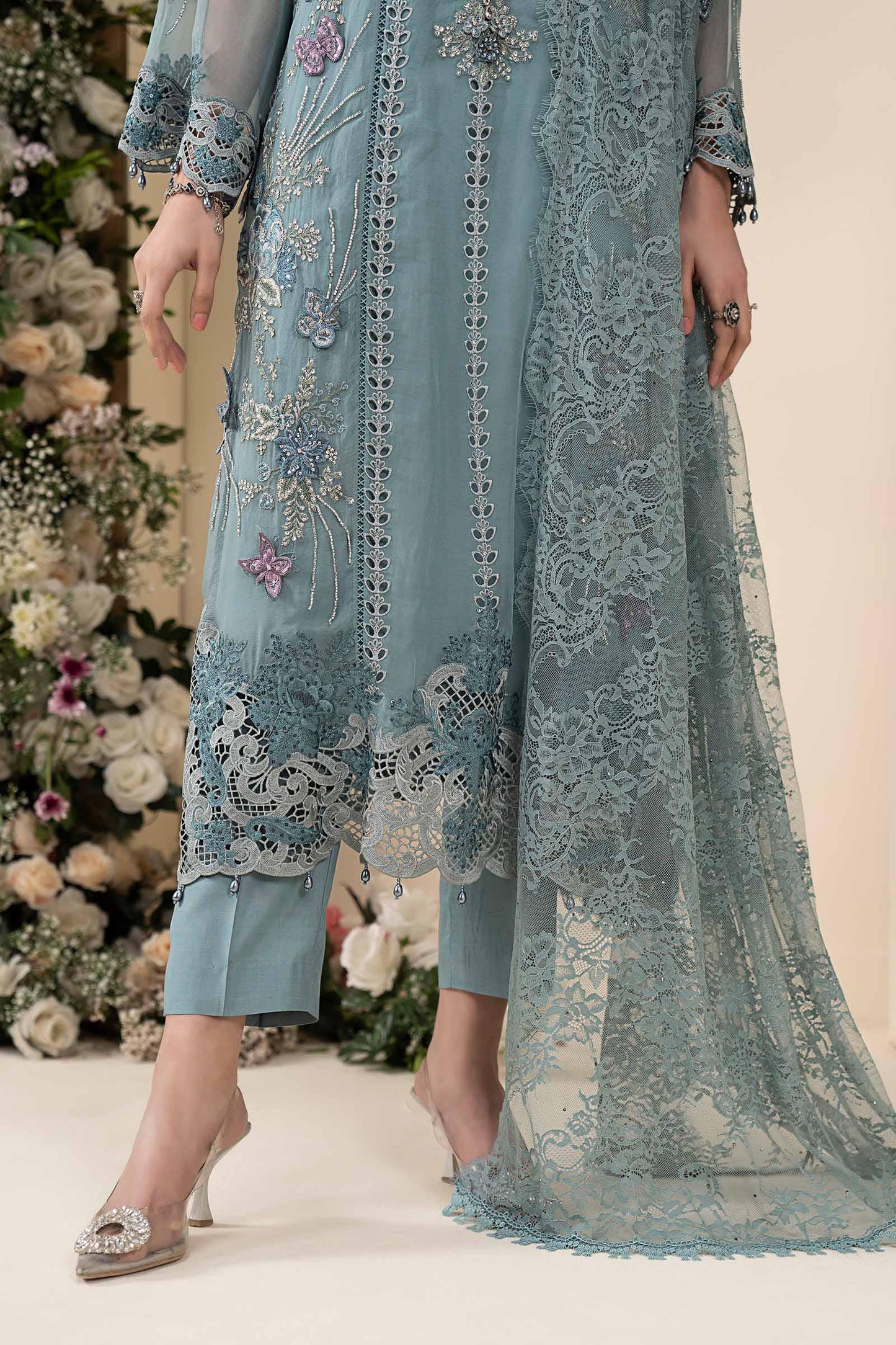 Maria B. | 3 Piece Embroidered Chiffon Suit | MCS-26-106-Slate Blue