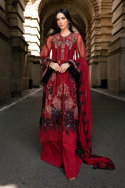 Maria B | 3 Piece Unstitched Embroidered Organza Suit | WF-09-06-Red