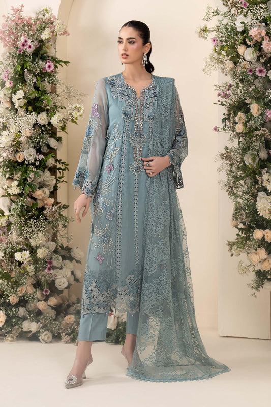 Maria B. | 3 Piece Embroidered Chiffon Suit | MCS-26-106-Slate Blue